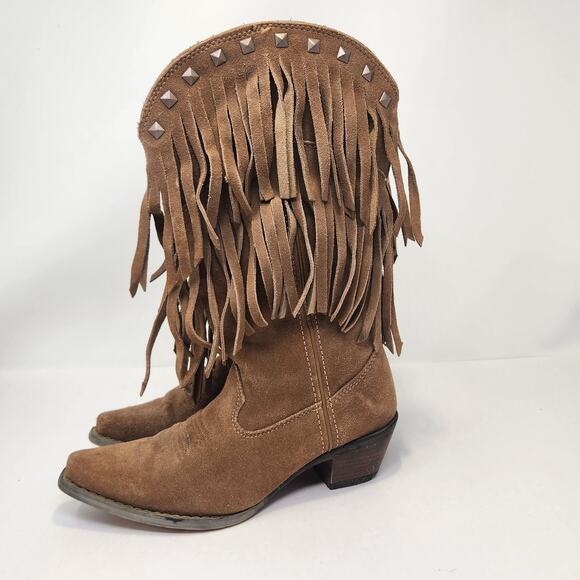Crush by Durango Suede Brown Fringe Western Cowboy Boots Women Size 6 M Studded - Picture 4 of 9
